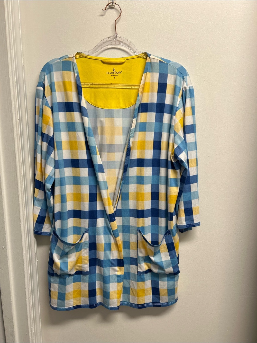 Cuddl Duds Pineapple Gingham Open Cardigan